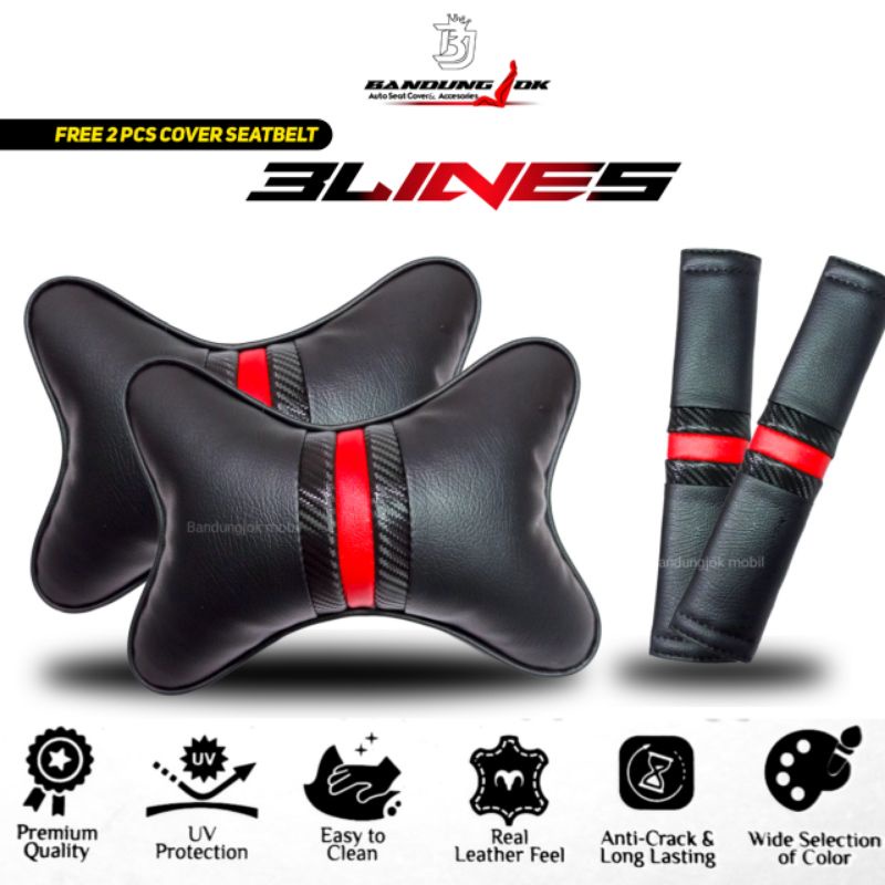 Bantal mobil set 2 in 1 Bantal leher kulit sintetis premium Bantal leher Bantal headrest