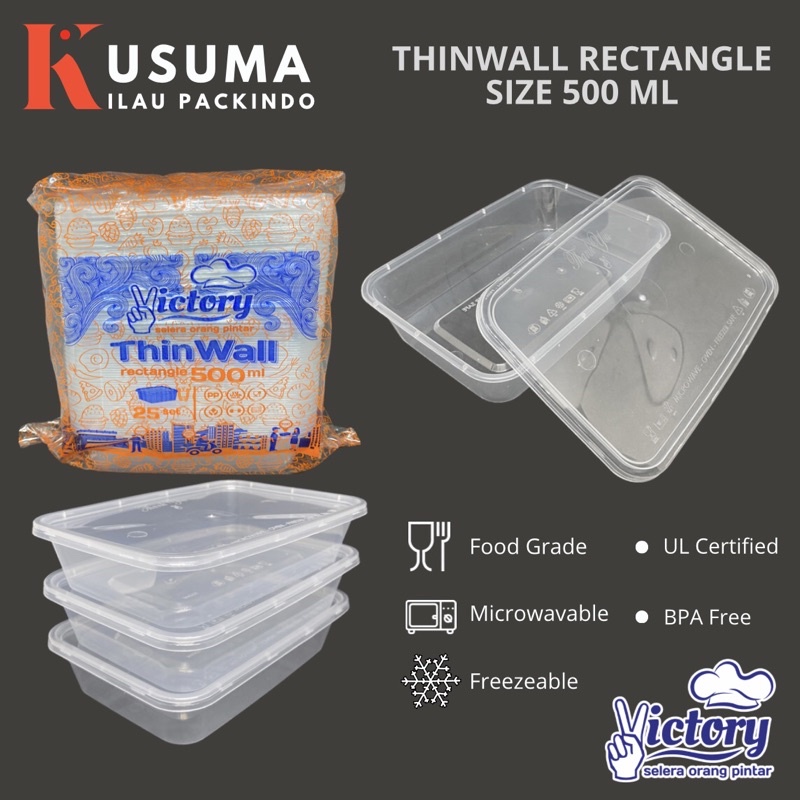 Jual Victory Thinwall Rectangle 500ml 650ml 750ml 1000ml Isi 25pcs