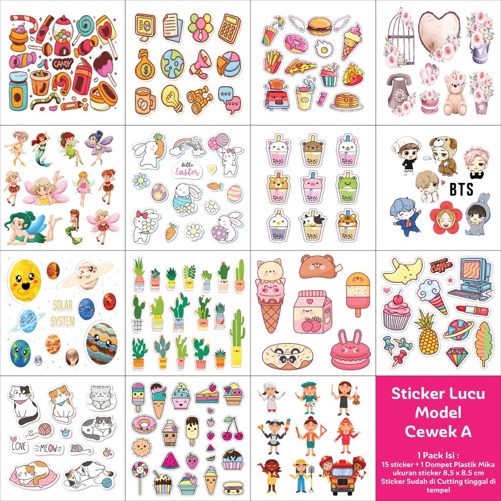 Jual Sticker Lucu (isi 15 Lembar sudah di cuting sesuai bentuk + Bonus ...