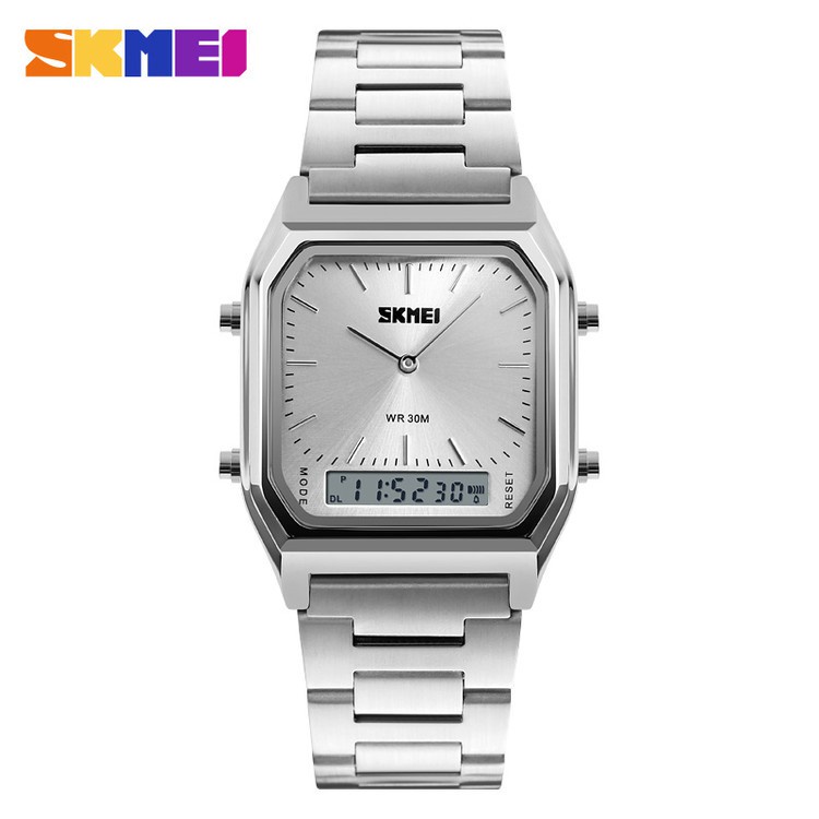 DISTRIBUTOR SKMEI JAM TANGAN PRIA WANITA DIGITAL ANALOG TALI STAINLESS