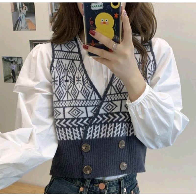 Jual Korean Knit VNeck Vest (Rompi Wanita Korea) Shopee Indonesia