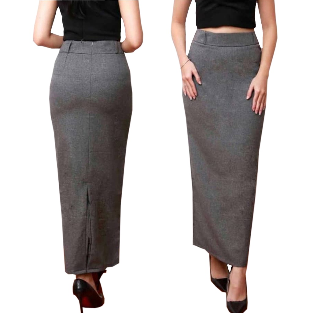 Jual Rok Kerja Wanita Panjang Model Span Rempel Belakang Bahan Formal ...