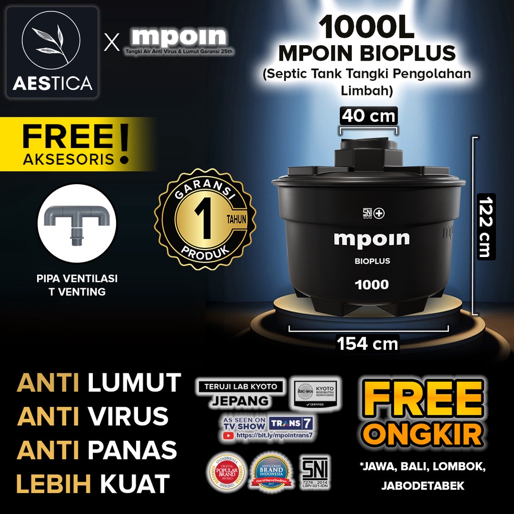 Jual SEPTIC Tank Tangki MPOIN BIOPLUS Septik 1000L 1600L 2000L | ANTI ...
