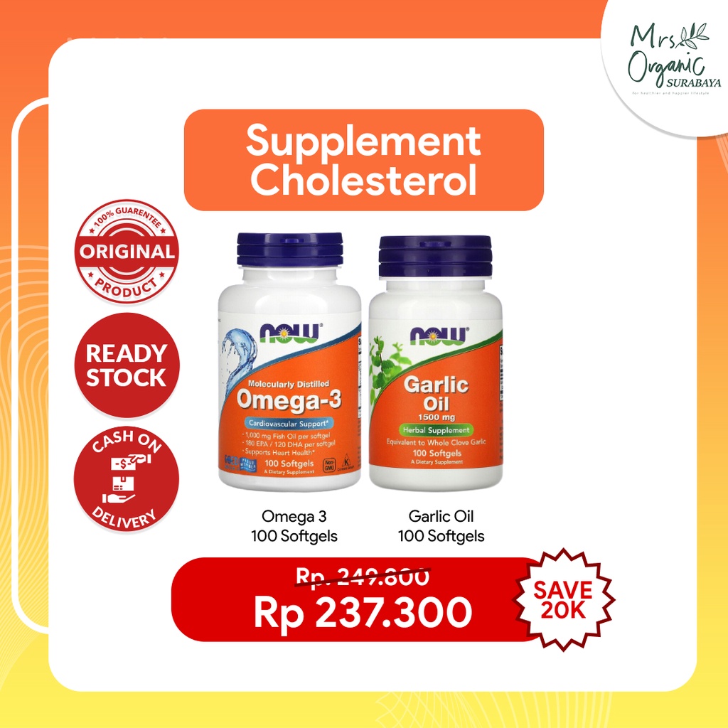 Jual Paket Kolesterol Kolestrol ( Omega 3 1000mg 100 sgels + Garlic Oil 1500 mg 100 sgels
