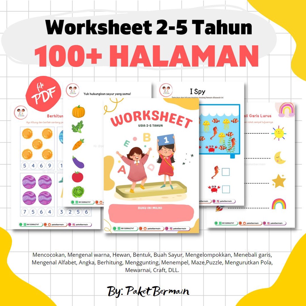 Jual [PDF] 100 Halaman PRINTABLE Worksheet Anak 2-5 TAHUN / Lembar ...