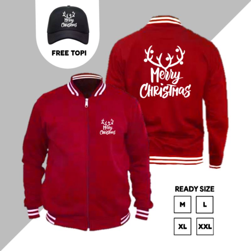 Jual Jaket Varsity Resleting Logo Natal Merry Christmas 2022 Free Topi ...