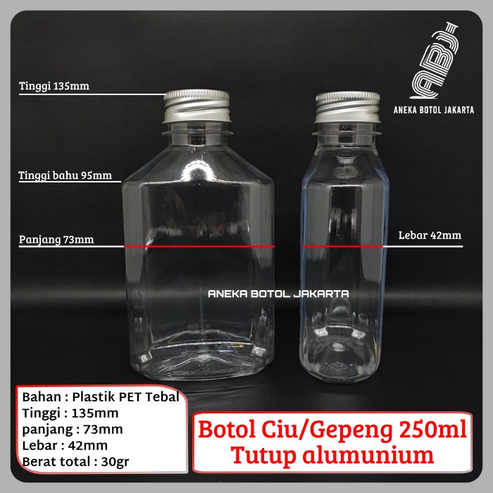 Jual Botol Gepeng 250 Ml Tebal Tutup Alumunium / Botol Ciu 250 Ml Tebal ...