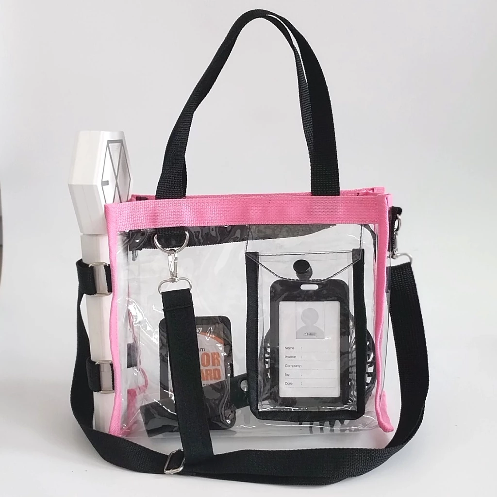 Tas Selempang Transparan Warna Hitam dan Merah Muda untuk Wanita