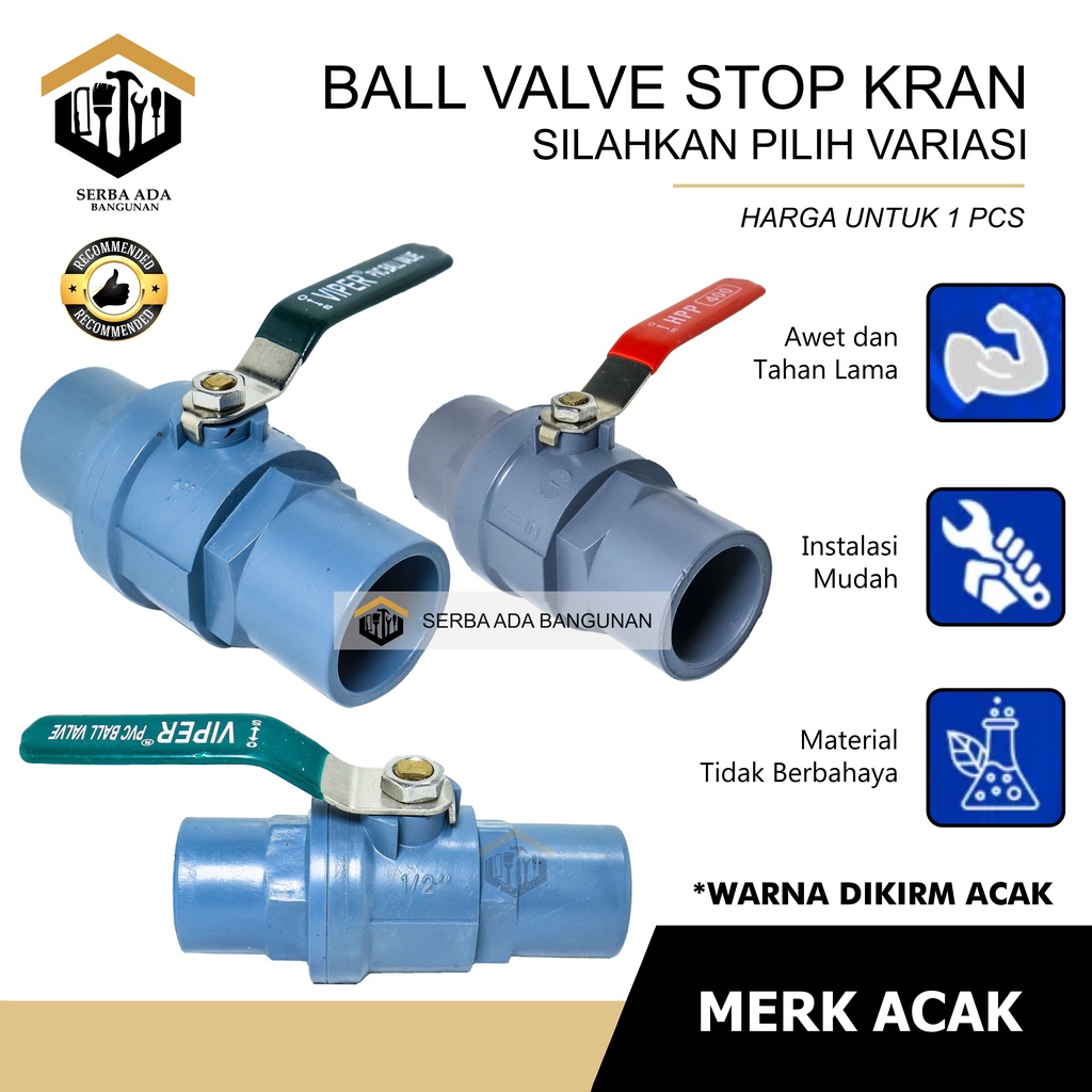 Jual Ball Valve PVC GAGANG BESI 1/2 Inci 3/4 " 1 " / Stop Kran Pipa