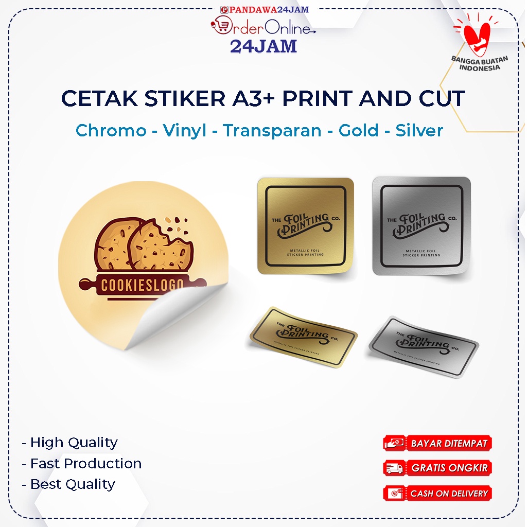 Jual Cetak Stiker A3 Cutting Custom Vinyl Transparan Chromo Silver Gold