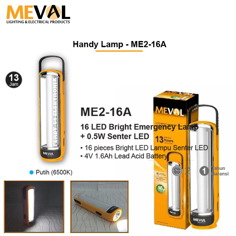 Jual Lampu Emergency Meval ME2-16A LED Bright Emergency + 0.5W Senter ...