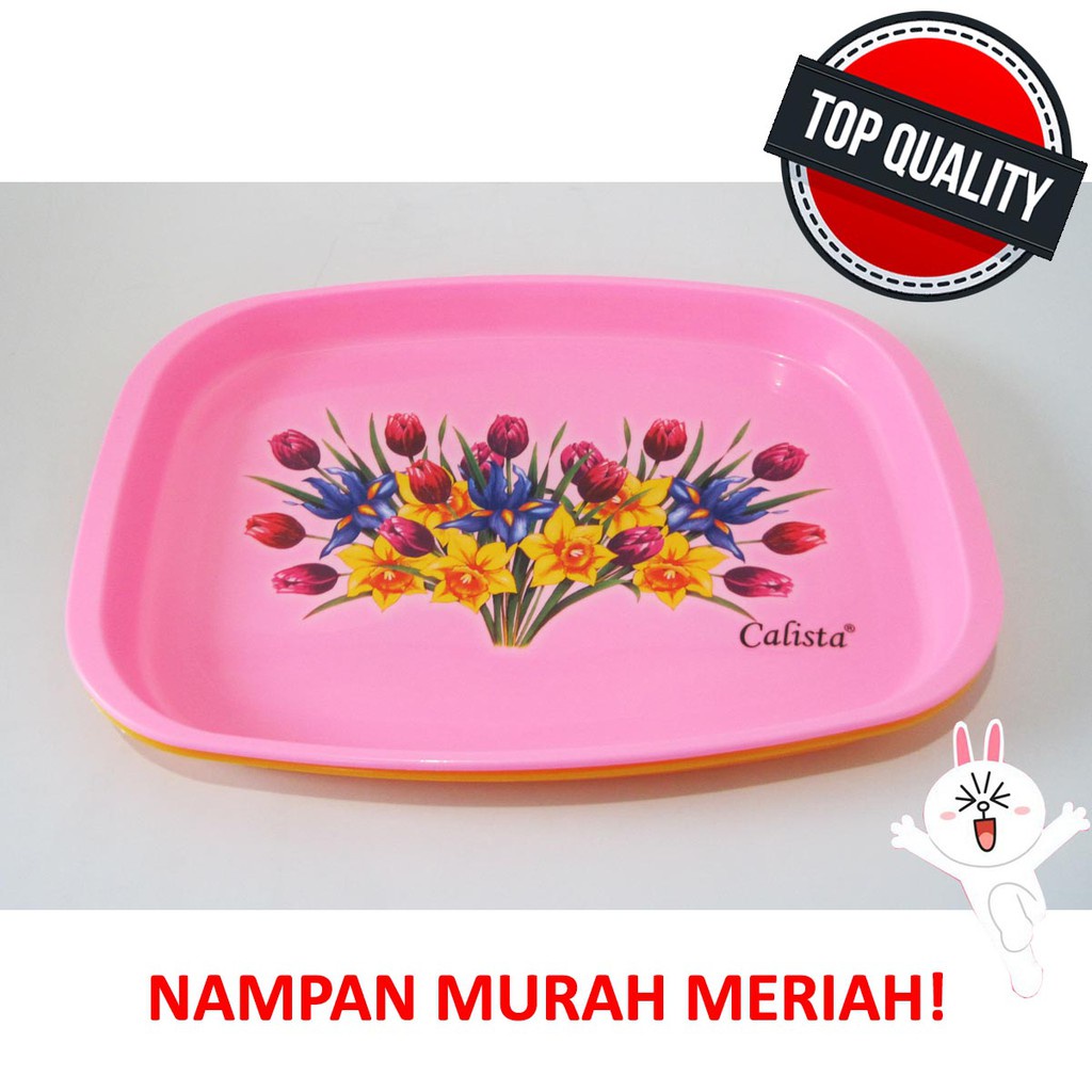 Jual Nampan Plastik Kotak Tempat Saji Baki Segi Panjang Motif Bunga Warna Aesthetic Calista