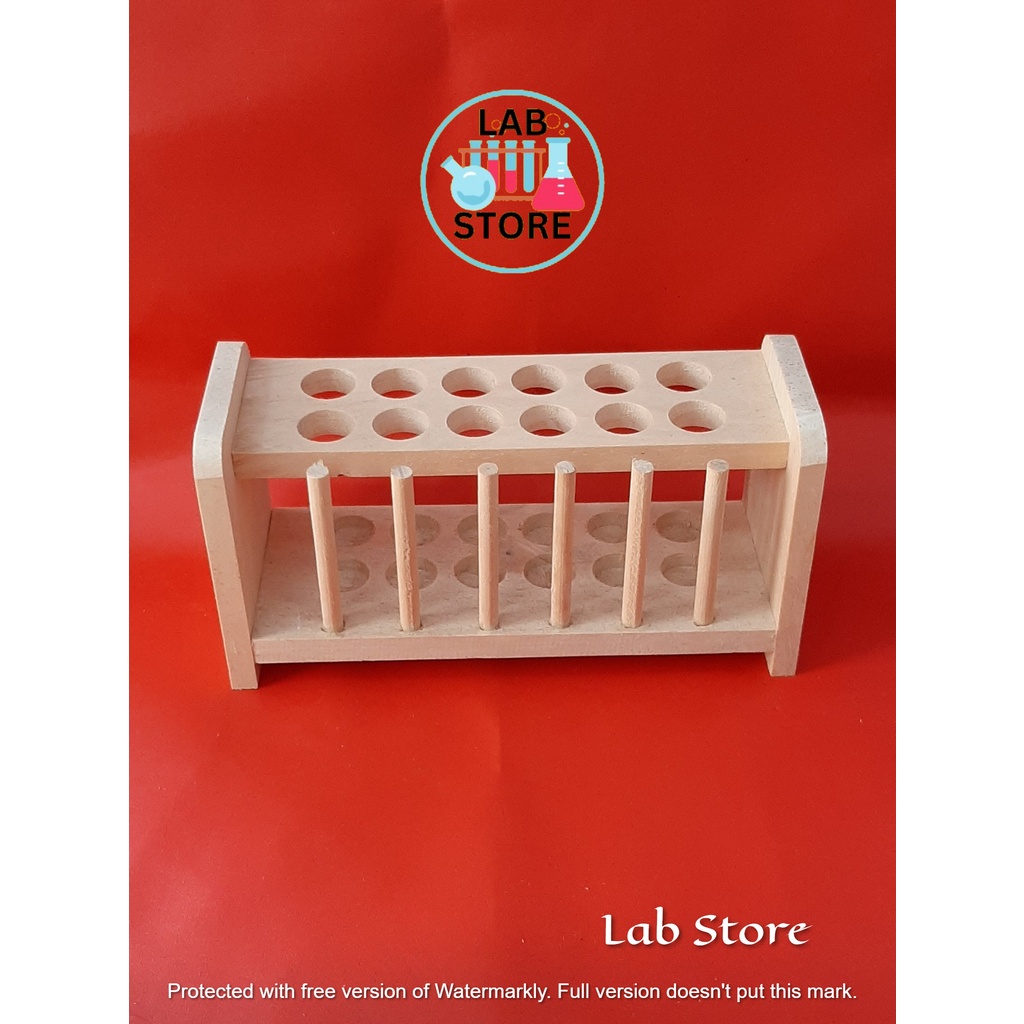 Jual Rak Tabung Reaksi Kayu Isi 12 Lubang / Tempat Tabung Reaksi Bahan ...