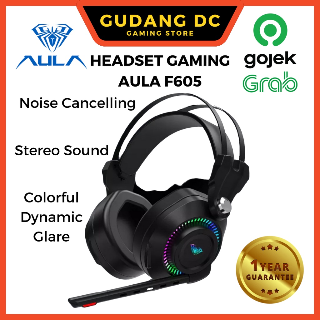 Jual Headset Gaming Double Noise Reduction Design RGB Running AULA F605 ...