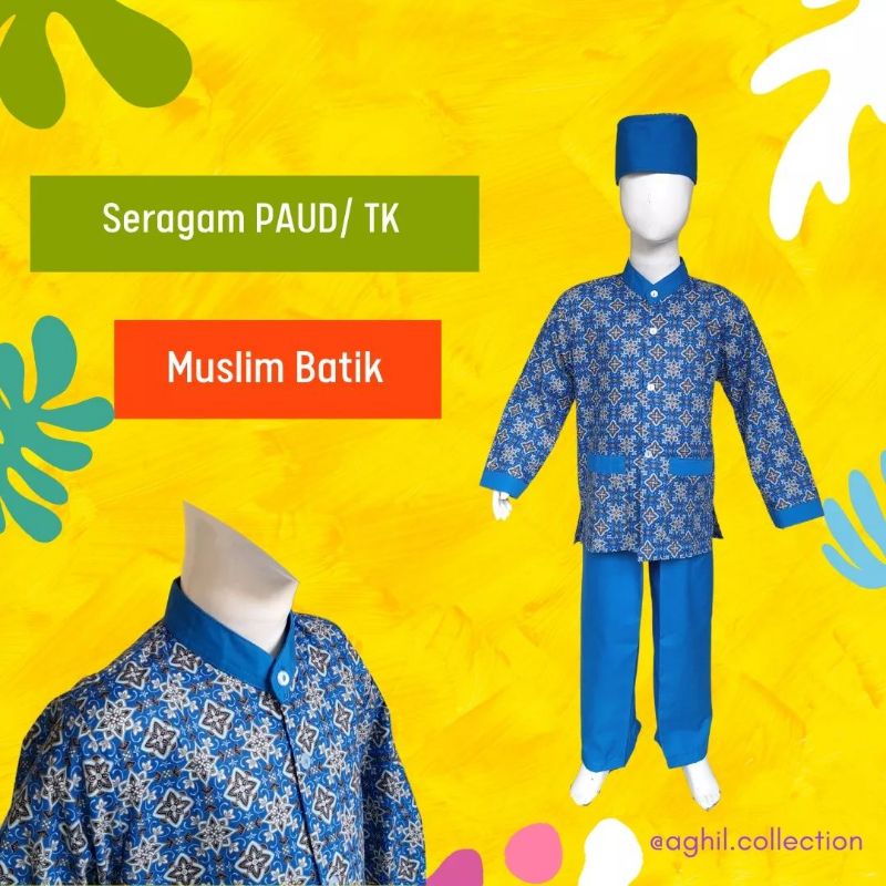 Jual SERAGAM TK/PAUD MUSLIM BATIK BAJU TK/PAUD MUSLIM BATIK BIRU