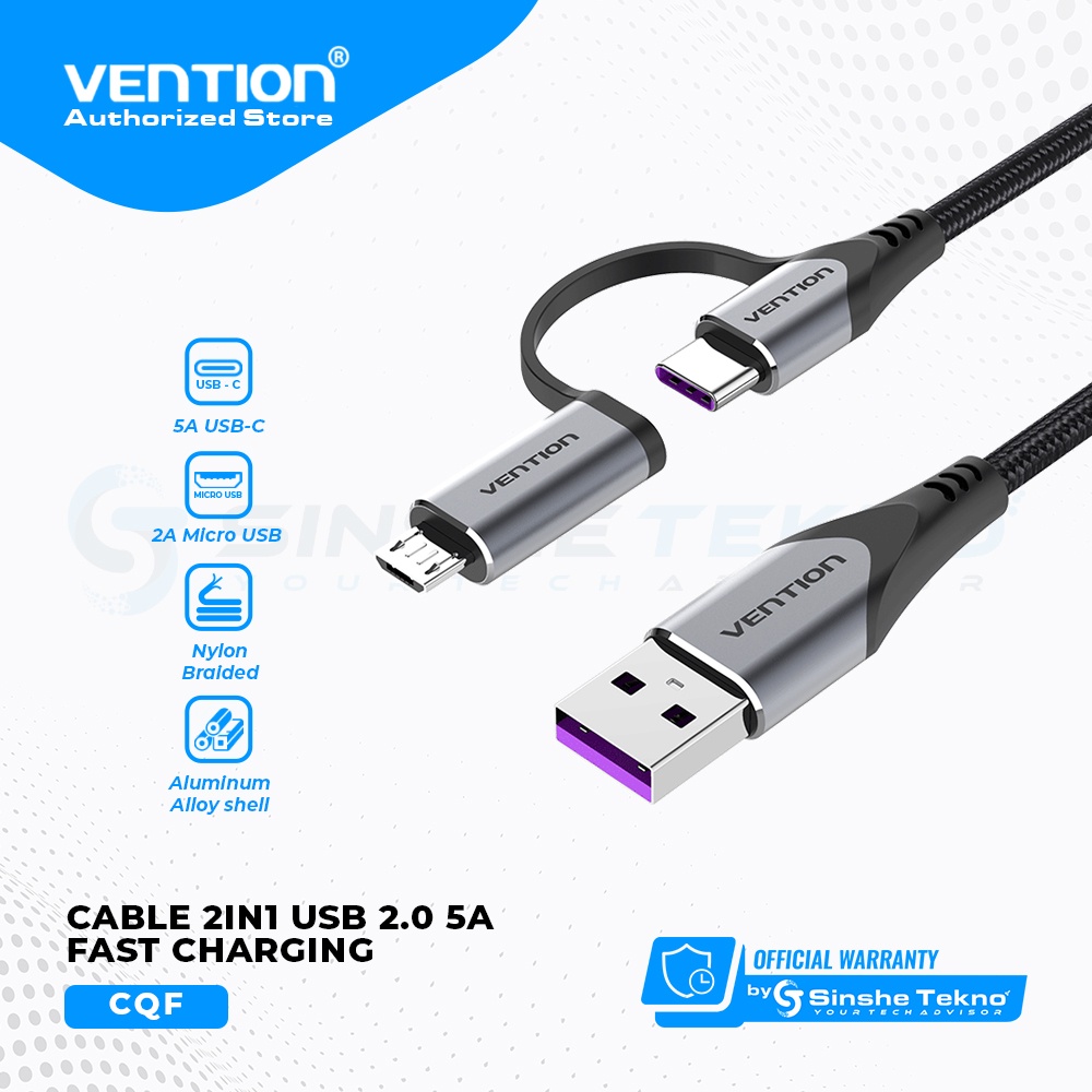 Jual Vention Kabel Data USB A To 2in1 USB C & Micro Male 5A Aluminum ...