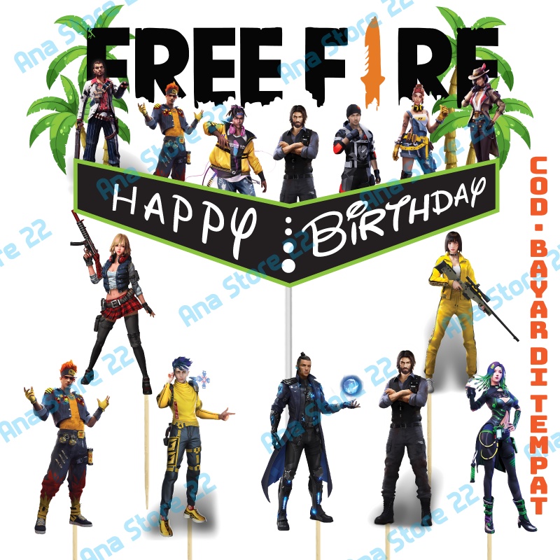Jual CAKE TOPPER HAPPY BIRTHDAY KARAKTER FREE FIRE HIASAN DEKORASI KUE