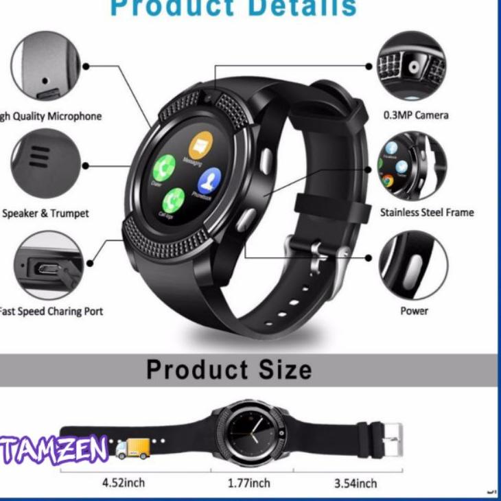 Termurah Jam pintar imo smartwatch jam tangan v8 A1 dz09 music kalkulator smart watch suport kartu sim dan kartu memori bluetooth kumplit bonus box