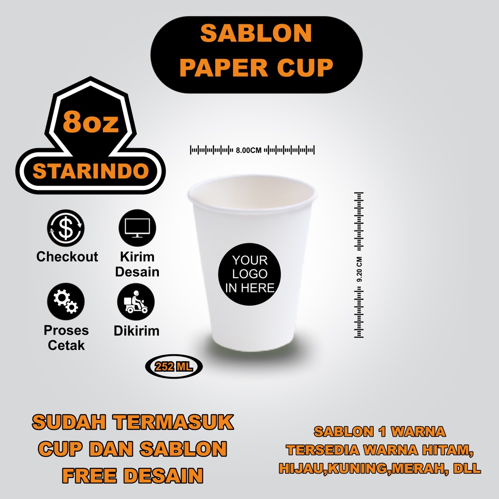 Jual sablon paper cup 8oz minim 500pcs gelas minuman kopi | Shopee ...