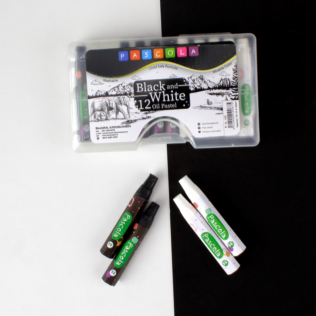 Standard - Pascola Oil Pastel Black & White 12  / Set ( Crayon / Pewarna / Coloring ) (2)
