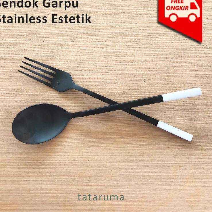 Jual Tataruma Monokuro Sendok Garpu Cutlery Set Stainless Hitam Putih