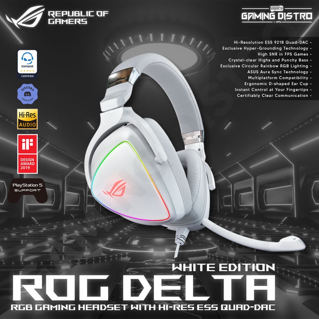 Jual Headset Gaming ASUS ROG Delta White HiRes QuadDAC USBC