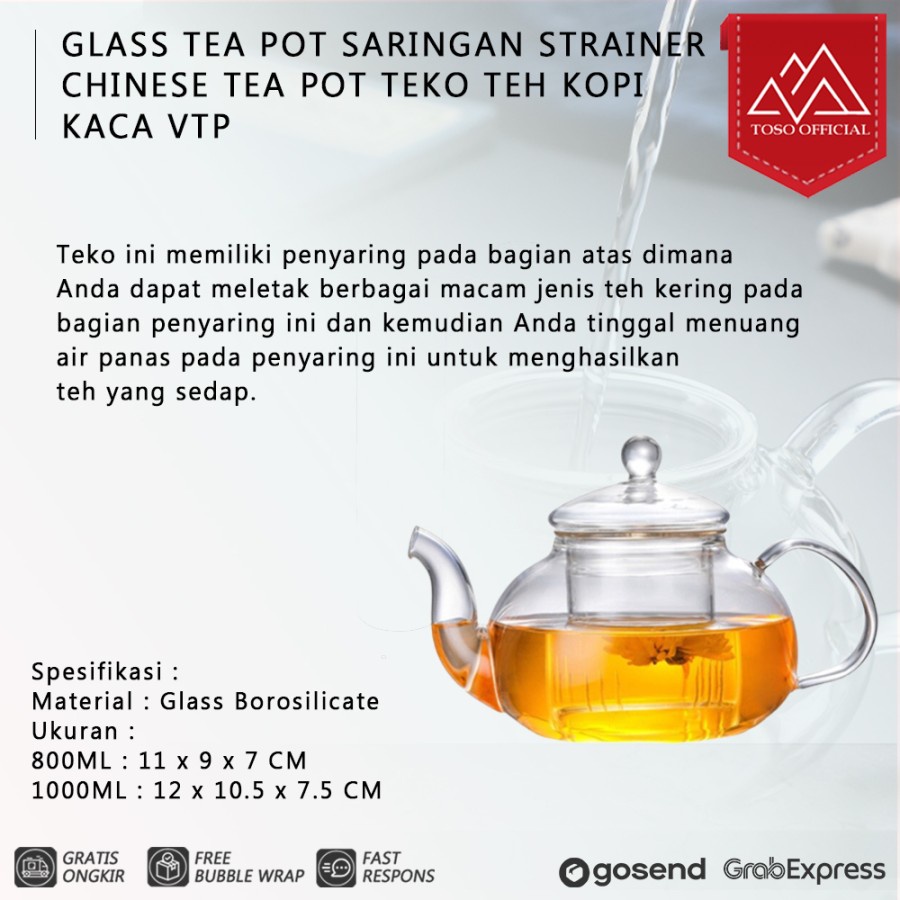 Jual GLASS TEA POT SARINGAN STRAINER CHINESE TEA POT TEKO TEH KOPI KACA