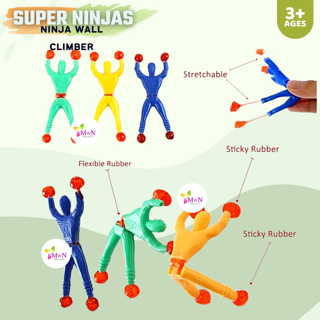 Jual MWN Mainan Sticky toys Ninja wall cilmbing / spider elastis panjat ...