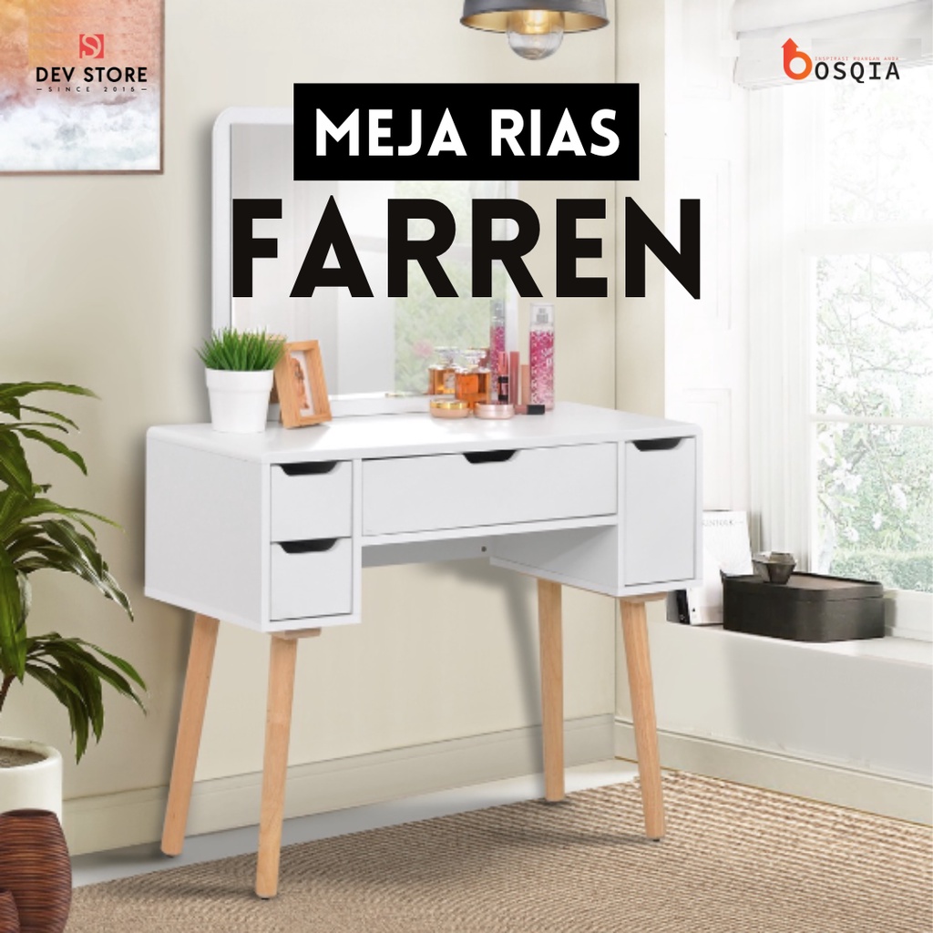 Jual Meja Rias Minimalis Kaki Kayu Solid / Meja Rias Dengan Cermin ...
