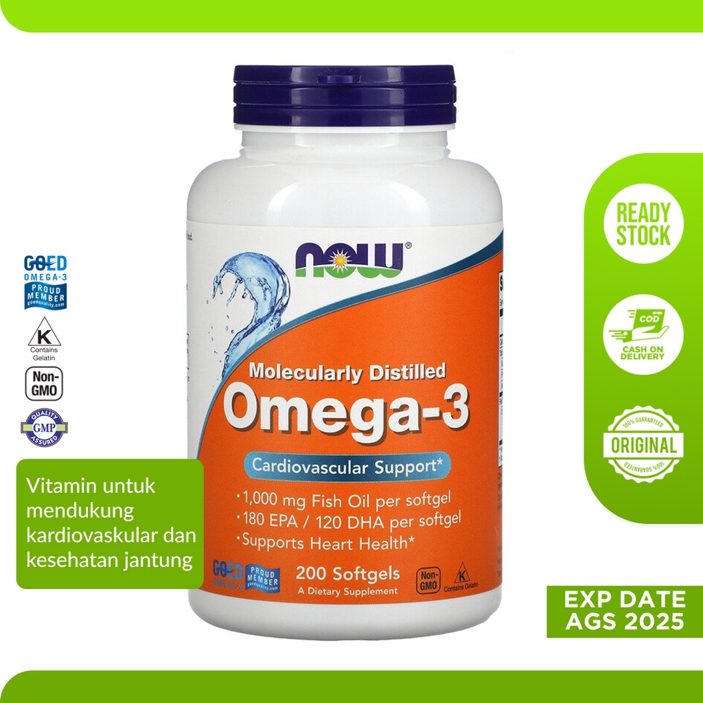 Jual Vitamin Omega 3 1000 mg fish oil 180 EPA 120 DHA Now 200 Softgel