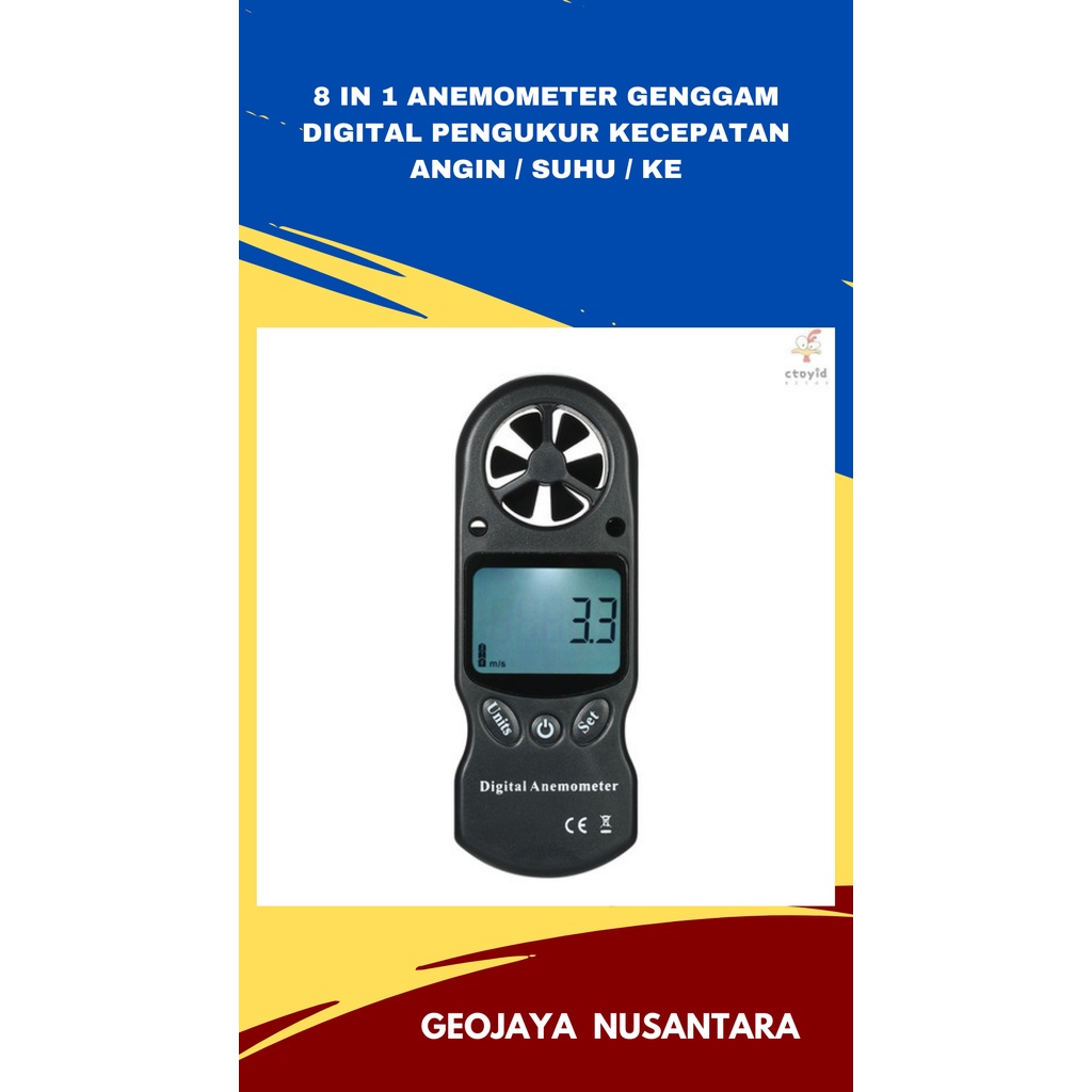 Jual 8 In 1 Anemometer Genggam Digital Pengukur Kecepatan Angin / Suhu