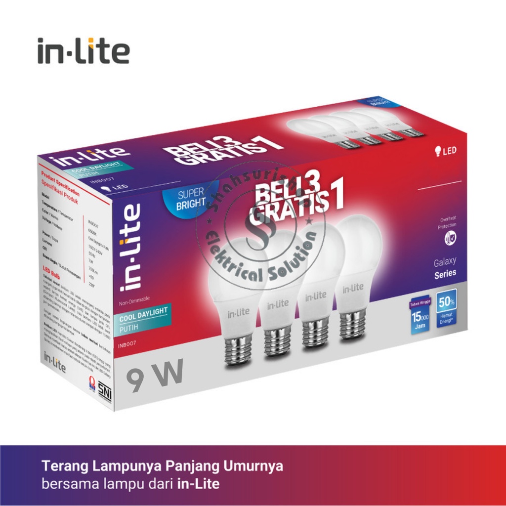 Jual LAMPU LED BULB IN-LITE INLITE INB007 3 GRATIS 1 9W 9 W WATT ...