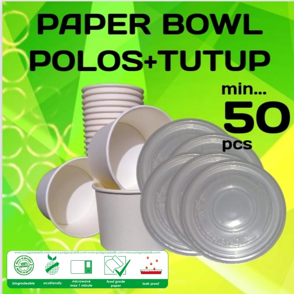 Jual Paper Cup Bowl Polos Putih Plus Tutup isi 25 pcs Mangkok Kertas ...