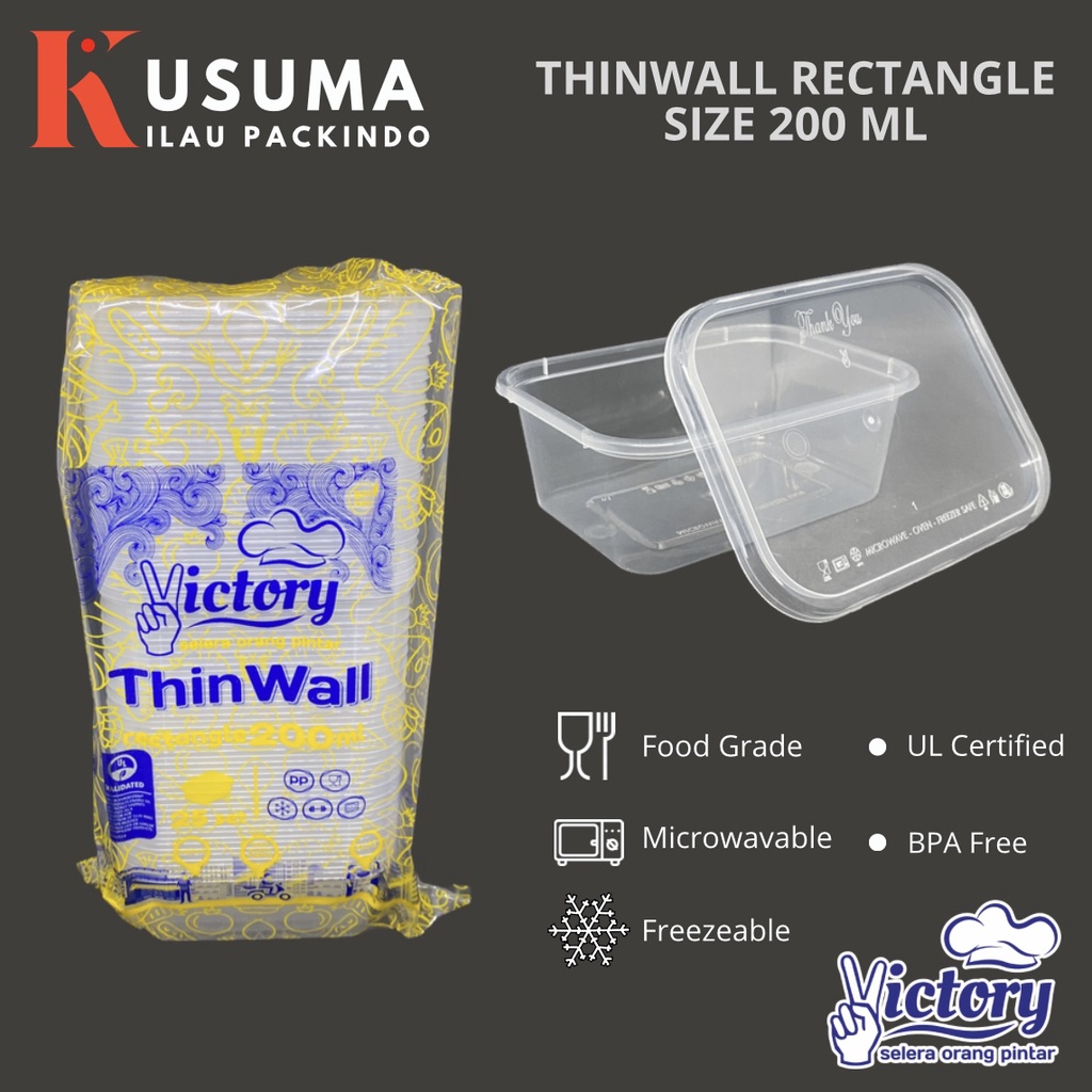 Jual Victory Thinwall Rectangle 200ml 250ml 300ml Isi 25pcs Per Pack