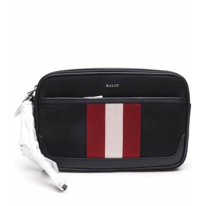 Tas Bally Caliros Clutch Techno Nylon Black Red Original 100