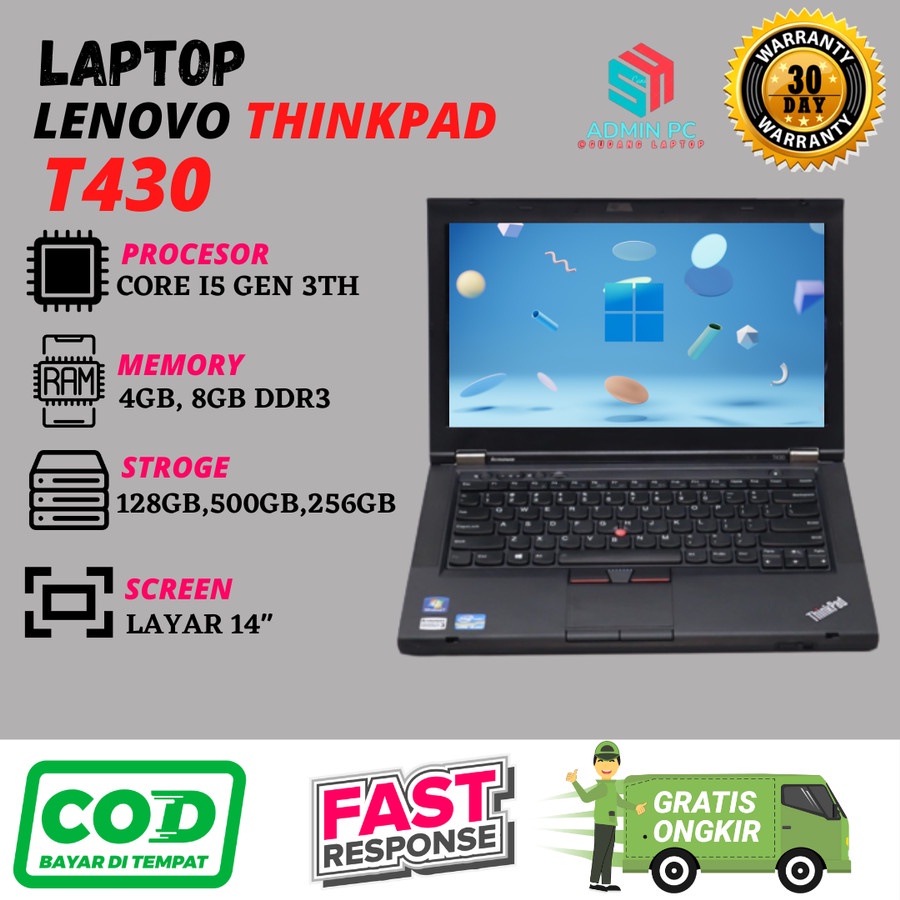 Jual Lenovo Thinkpad T430 Core I5 Gen 3 Ram 4gb Ssd 128gb Shopee