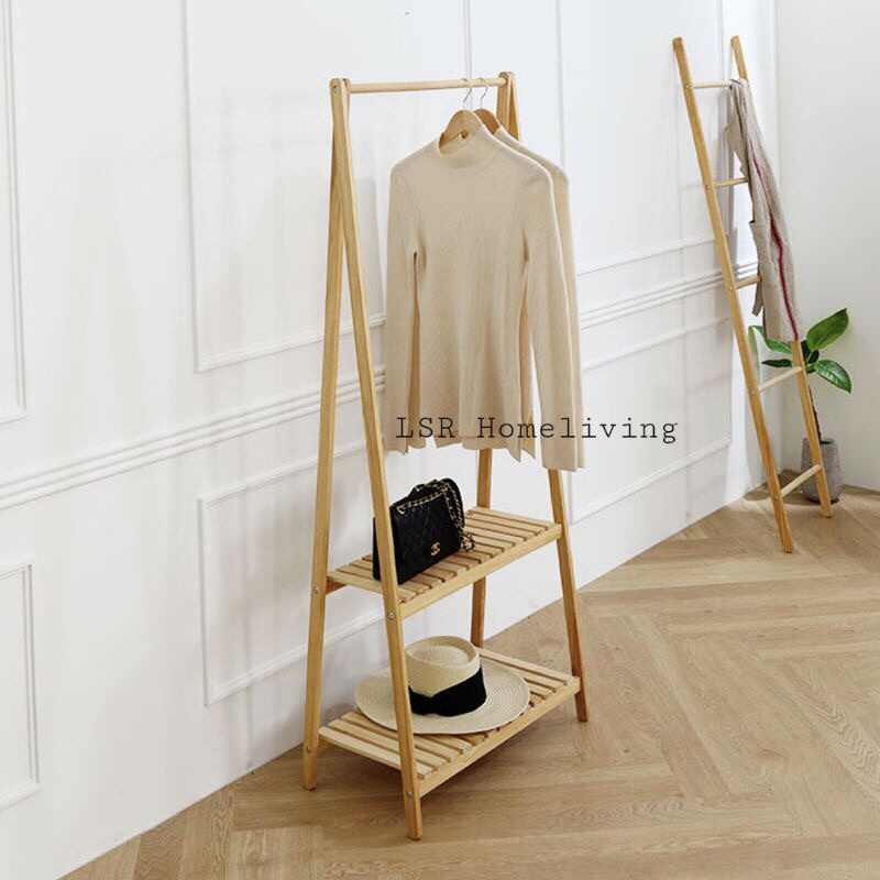Product image stand hanger 2 papan / hanger baju kayu / gantungan baju rak tangga kayu ladder hanger gantungan sejadah mukena handuk 4