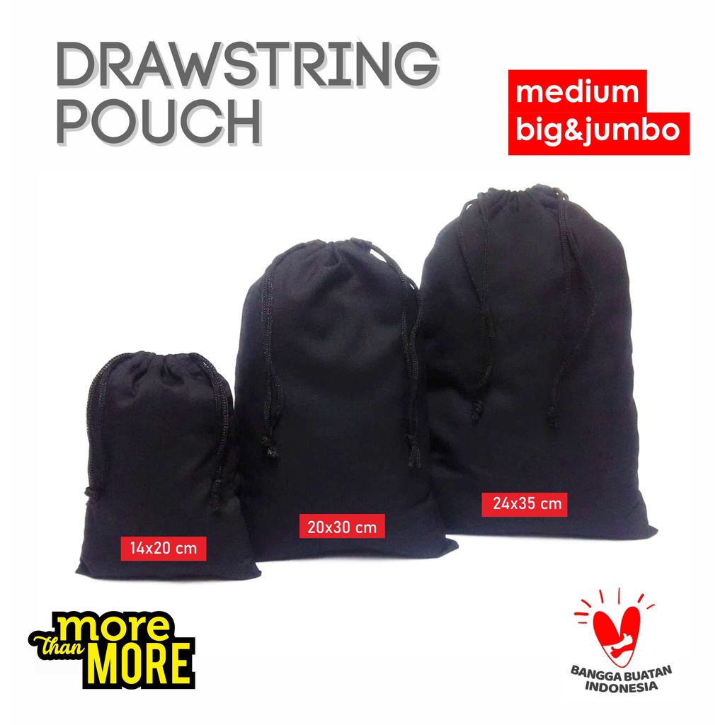 Jual pouch serut drawstring tas serut serbaguna bahan drill hitam ...