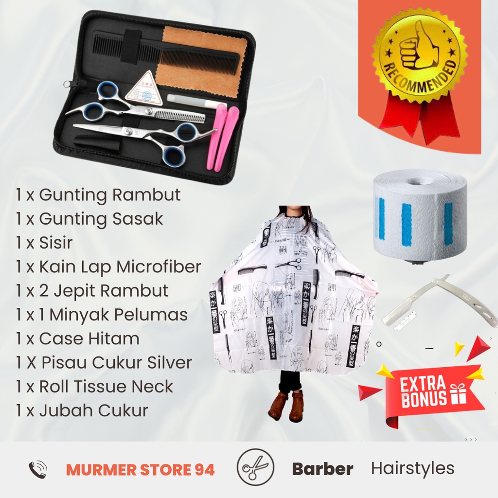 Bonus Tissue Neck Set Alat Gunting Potong Rambut Salon Barbershop Profesional Cukur Pangkas Sasak