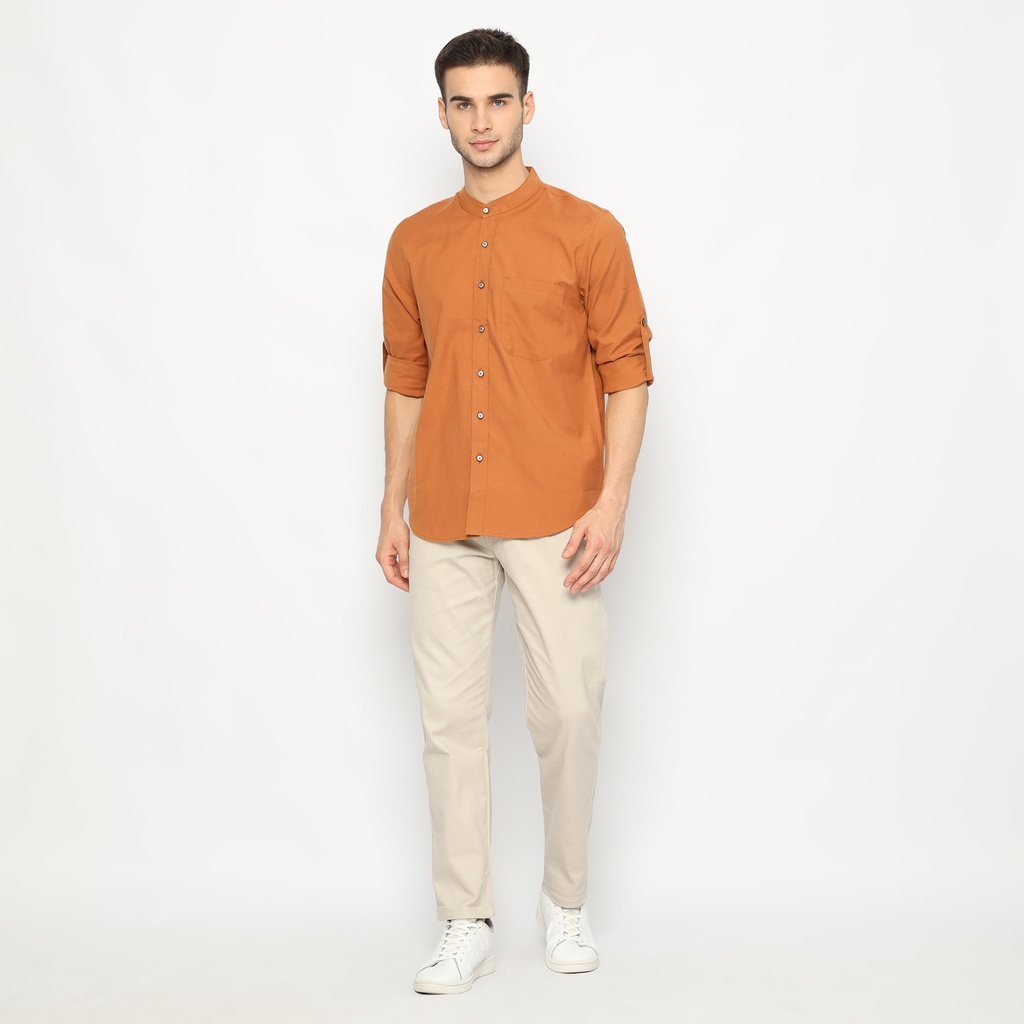 Jual Code Male - Zayn kemeja Pria Kerah Koko Warna Ochre Lengan Panjang ...