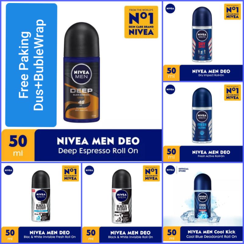 NIVEA Men Deo Roll-on Deep – 3er Pack (3 X 50 Ml), 48h Schutz, Mit Aktivkohle