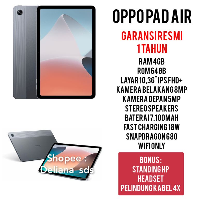 Jual Oppo Pad Air 4/64 4 64 4/64GB Garansi Resmi 1 Tahun Tablet