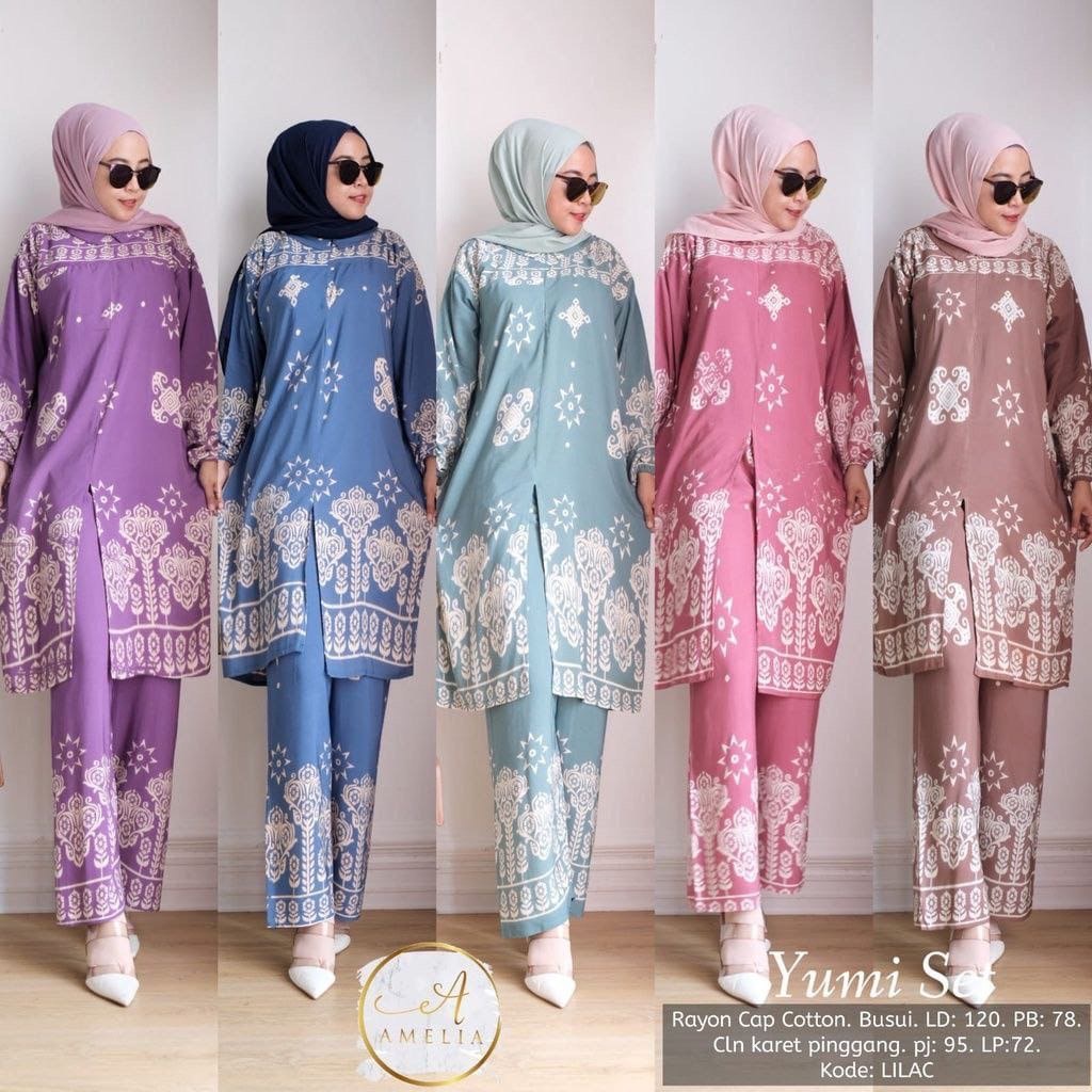 Jual SETELAN TUNIK WANITA YUMI SET / SATU SET BAJU DAN CELANA/ BAJU