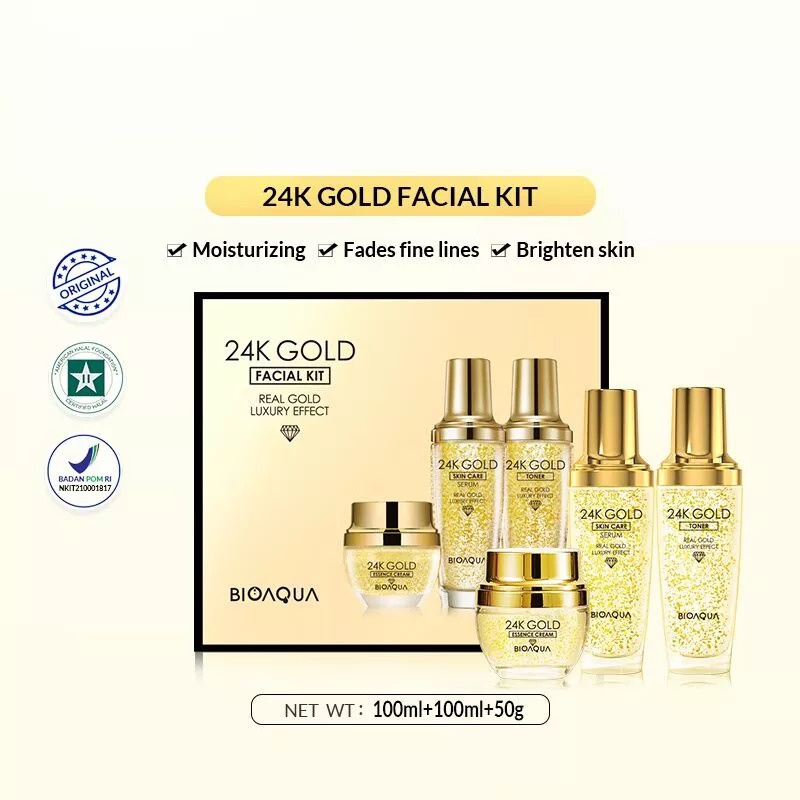 Jual Bioaqua 24k Gold Facial Kit Real Gold Luxury Effect Box Shopee Indonesia