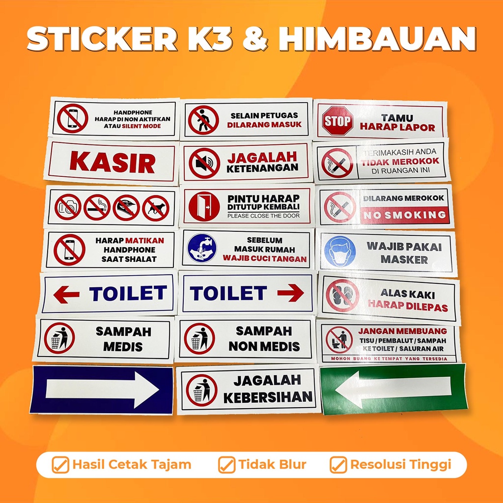 Jual Cetak Stiker K3 Himbauan / Sticker HSE / High Quality // 1 Hari ...