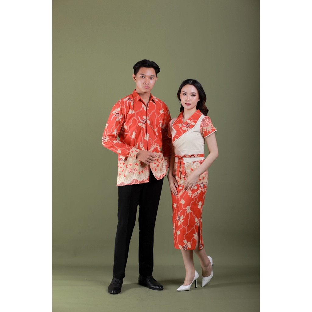 Jual Dress batik orange kombinasi (Code : 2115) | Shopee Indonesia