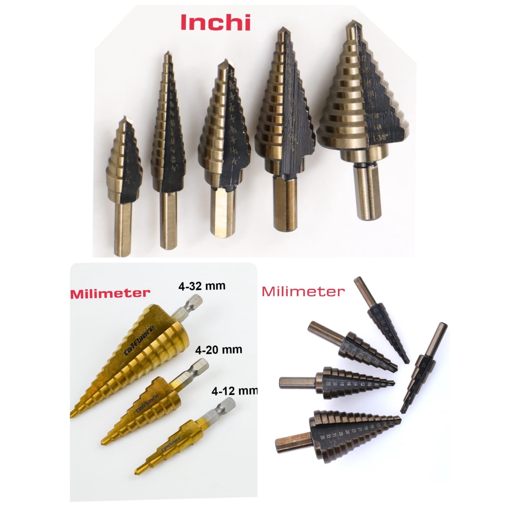 Jual Mata Bor Pagoda Besi Step Drill Bit Piramid MM Mata Bor Piramit ...