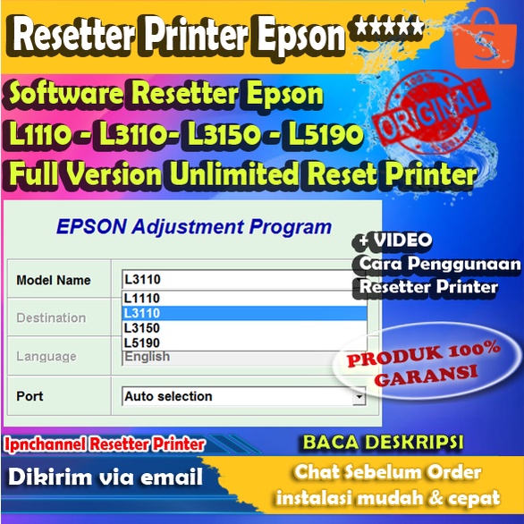 Jual Software Resetter Epson L1110 L3110 L3150 L5190 Unlimited Reset Video Cara Reset 0712