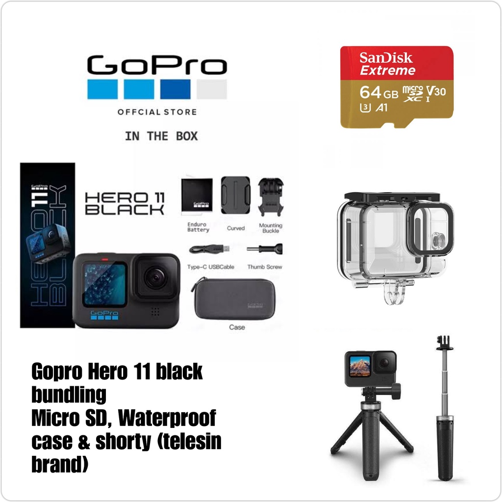 Jual Gopro Hero 11 Black Action Camera Bundling Micro SD Shorty