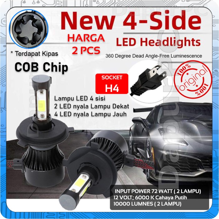 Jual VRtec Lampu Mobil X7 4 Sisi LED H4 Hi-Lo COB Chip Headlight 2 pcs ...